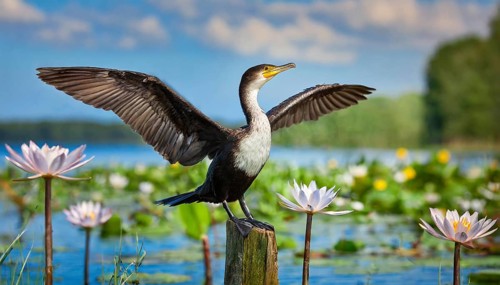 Ai generated, animal, animals, bird, birds, biotope, habitat, a, single animal, stands on pole,