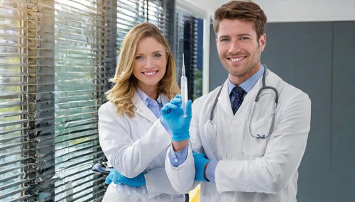 Ai generated, RF, woman, woman, man, men, doctor, female doctor, two, 30-35, years, attractive,