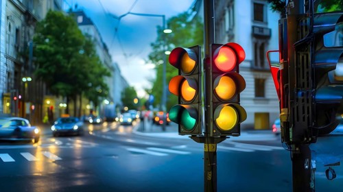 Symbol image for a malfunction at a traffic light, which can also be interpreted politically, AI