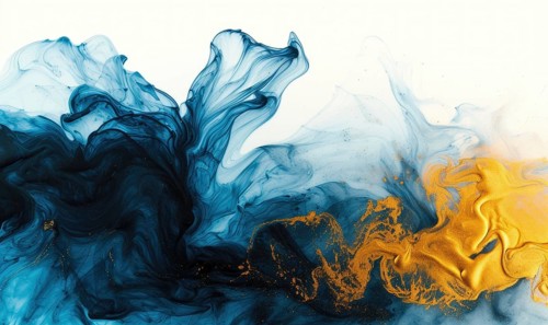 Blue and gold abstract background. Marbling artwork texture. Agate ripple pattern. Gold powder AI