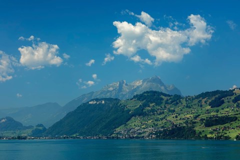 View over Lake Lucerne to Weggis, Canton of Lucerne, Switzerland, Lake Lucerne, Lucerne,