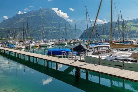 Harbour of Vitznau, Lake Lucerne, Canton of Lucerne, Switzerland, Vitznau, Lake Lucerne, Lucerne,