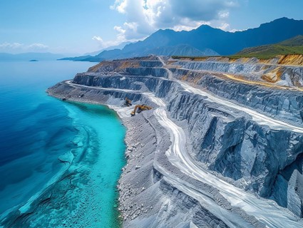 Lithium mining in a white salt lake in South America, AI generated