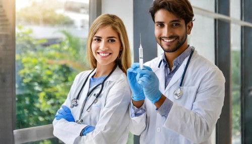 Ai generated, RF, woman, woman, man, men, doctor, female doctor, two, 30-35, years, attractive,