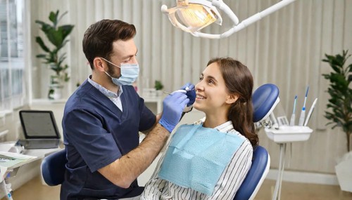 AI generated, A dentist treats a young woman, Blonde, 30, 35, years, Dental treatment, Follow-up