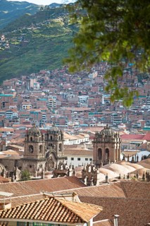 City view Cusco, in front the Cathedral of Cusco or the Cathedral Basilica of the Assumption of the