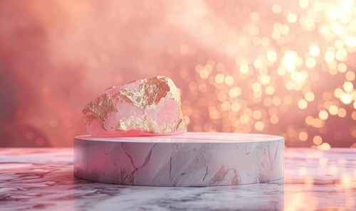 Pink marble podium with shadow of leaves and rose quartz texture background AI generated