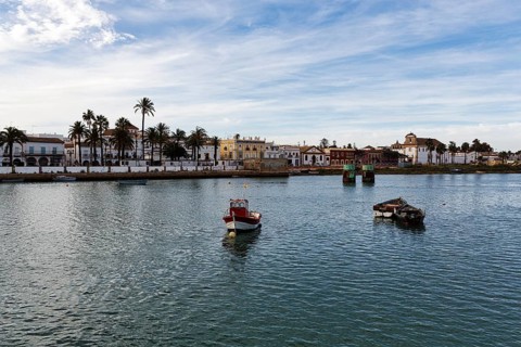 River Rio Guadalete in the evening, El Puerto de Santa Maria, Costa de la Luz, Andalusia, Spain,