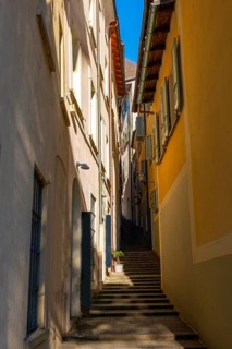 Old Beautiful Narrow Street with Building in a Sunny Day in Morcote, Ticino, Switzerland, Europe