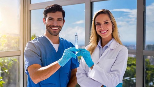 Ai generated, RF, woman, woman, man, men, doctor, female doctor, two, 30-35, years, attractive,