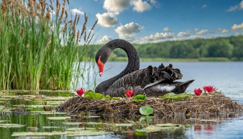 KI generated, animal, animals, bird, birds, biotope, habitat, one, individual, water, reed, blue