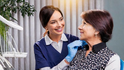 AI generated, dentist treats a middle-aged woman, dentist, blonde, 30, 35, years, dental treatment,