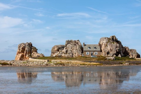 House among the rocks, Le Gouffre, Plougrescant, Cotes-d'Armor department, Brittany, France, Europe