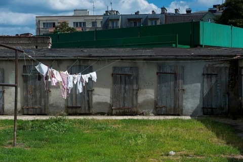 Housing estate with shed, garden and washing line, living, lifestyle, washing, traditional,