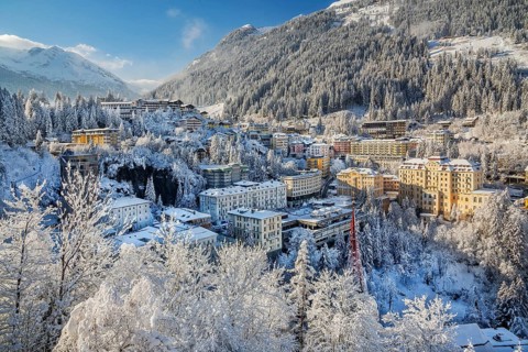 Snow-covered winter panorama of the village, Bad Gastein, Gastein Valley, Hohe Tauern National