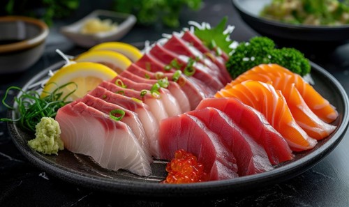 Japanese Sushi Set, Different Types of Nigiri Sashimi AI generated