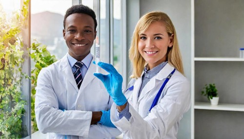 Ai generated, RF, woman, woman, man, men, doctor, female doctor, two, 30-35, years, attractive,