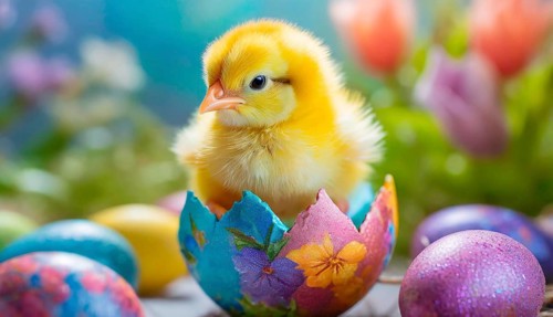Cute little chick hatching from an Easter egg, Easter chick, baby animal, AI generated, AI
