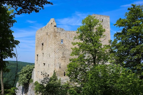 Ruin Reussenstein, ruin of a rock castle above Neidlingen, rock above the Neidlingen valley,