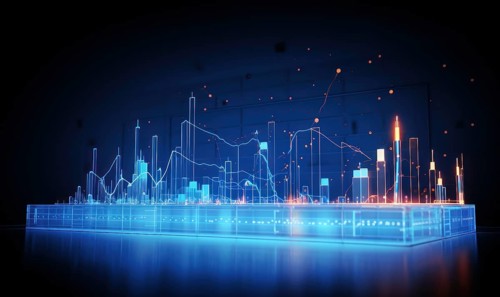 Abstract glowing business chart on dark background. Finance and trade concept AI generated