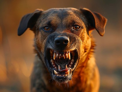 Very aggressive dog with bared teeth, AI generated