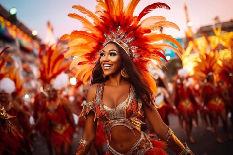 Captivating image capturing the essence of the Rio Carnival, showcasing a dancer adorned in an