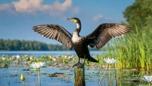 Ai generated, animal, animals, bird, birds, biotope, habitat, a, single animal, stands on pole,
