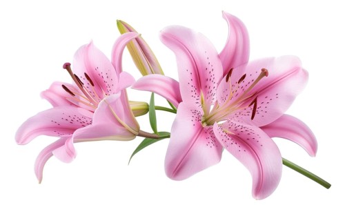Pink lily flowers bouquet isolated on white background AI generated