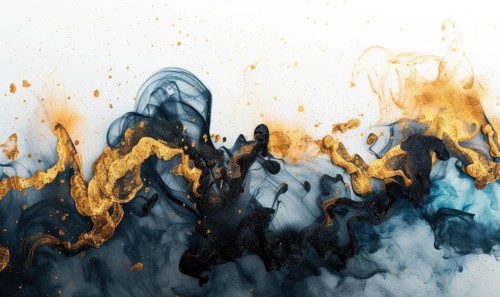 Blue and gold abstract background. Marbling artwork texture. Agate ripple pattern. Gold powder AI