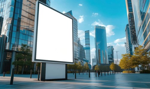 Blank street billboard on city street. Mock up of vertical advertising stand in the street AI