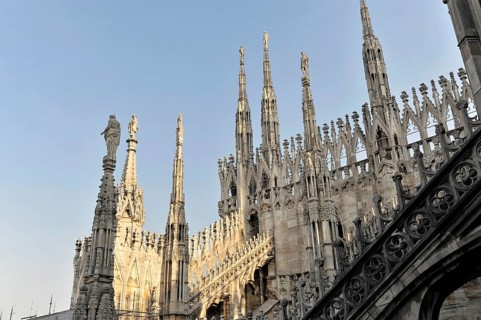 View from the roof, Milan Cathedral, Duomo, start of construction 1386, completion 1858, Milan,