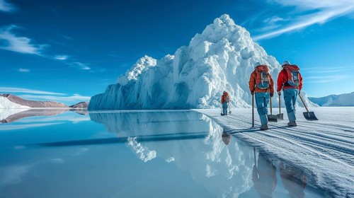 Lithium mining in a white salt lake in South America, AI generated