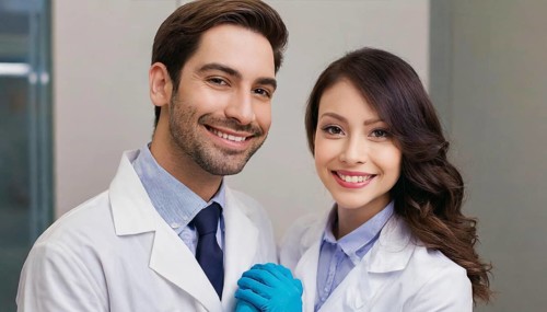 AI generated, RF, woman, woman, man, men, doctor, female doctor, two, 30-35, years, attractive,