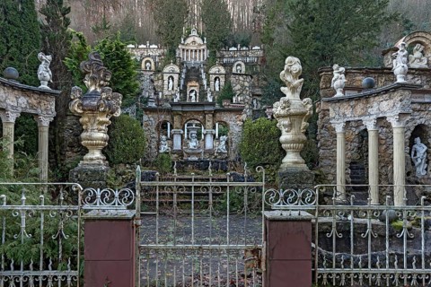 Privately recreated baroque garden on a mountainside, Egloffstein, Upper Franconia, Bavaria,