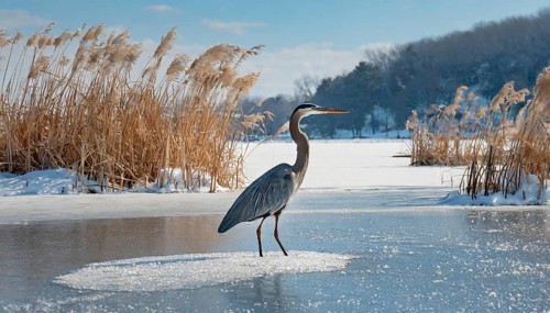 KI generated, animal, animals, bird, birds, biotope, habitat, one, individual, water, reed, winter,
