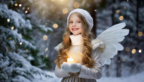 AI generated, girl, angel, winter, snow, ice, firs, snowy, snowflakes, winter landscape, costume,