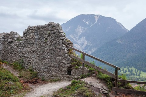 Ruin of Werdenfels Castle with overcast sky, Garmisch-Partenkirchen, Werdenfelser Land, Upper