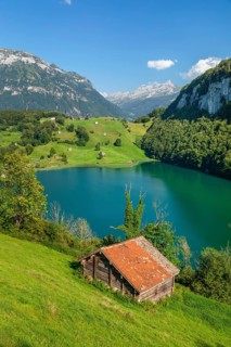 Seeli mountain lake with view of the Fronalpstack, Canton Uri, Switzerland, Seelisberg, Schwyz,