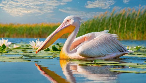 Ai generated, animal, animals, bird, birds, biotope, habitat, one, individual, swims, waters,