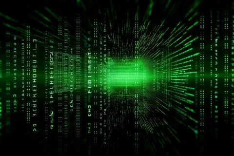 Green dynamic digital data streams, showcasing flowing lines of code in a mesmerizing pattern,