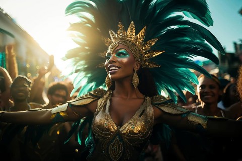 Captivating image capturing the essence of the Rio Carnival, showcasing a dancer adorned in an