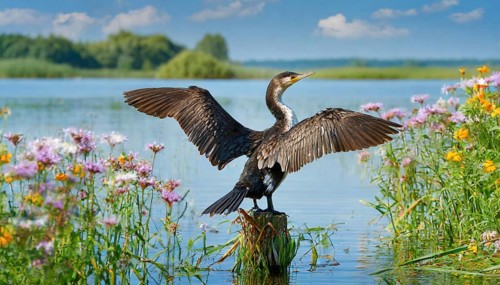 Ai generated, animal, animals, bird, birds, biotope, habitat, a, single animal, stands on pole,