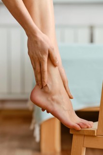 Closeup view of female hands massaging foot