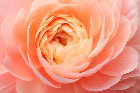 Close up of peach colored Rannunculus flower. KI generiert, generiert AI generated