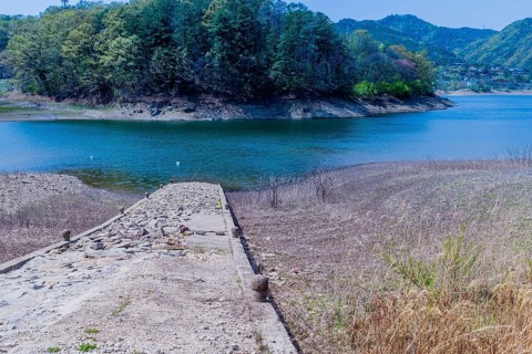 Old dilapidated concrete boat launching ramp at local lake in Yeosu, South Korea, Asia