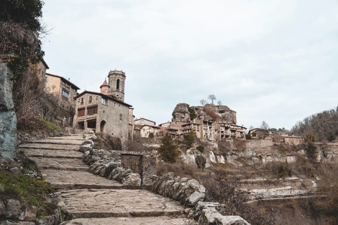 General panorama of the medieval town of Rupit in Catalonia Spain