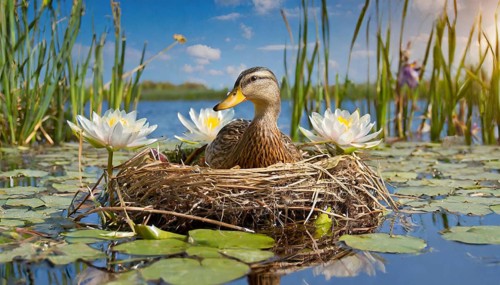 Ai generated, animal, animals, bird, birds, biotope, habitat, a, individual, swims, waters, reeds,