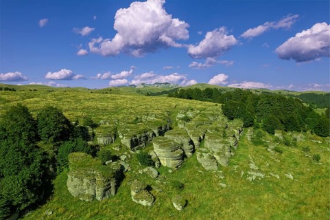 Group of beauty rock karst formations on Lessinia Plateau Regional Natural Park (Altopiano della