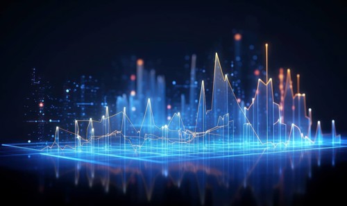 Abstract glowing business chart on dark background. Finance and trade concept AI generated