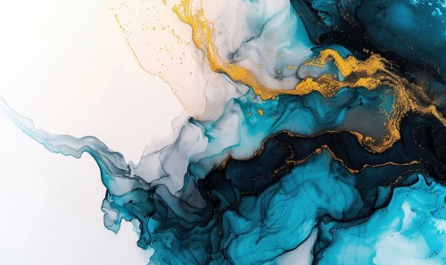 Blue and gold abstract background. Marbling artwork texture. Agate ripple pattern. Gold powder AI